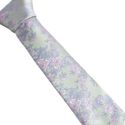 Light green twill floral tie